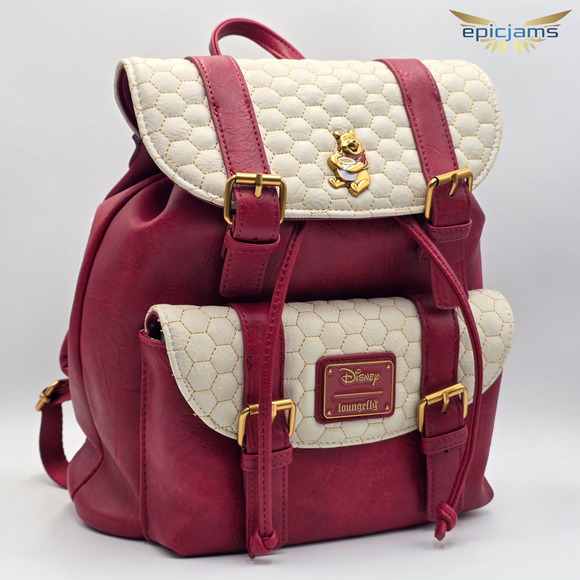 Loungefly Disney Winnie the Pooh Honeycomb Pattern Buckle Strap Mini Backpack - Picture 2 of 7